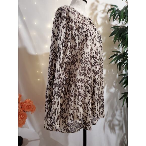 Lucky Brand Womens Sheer Leopard Animal Print Button Blouse Top Size 3X Mob Wife - Picture 4 of 9